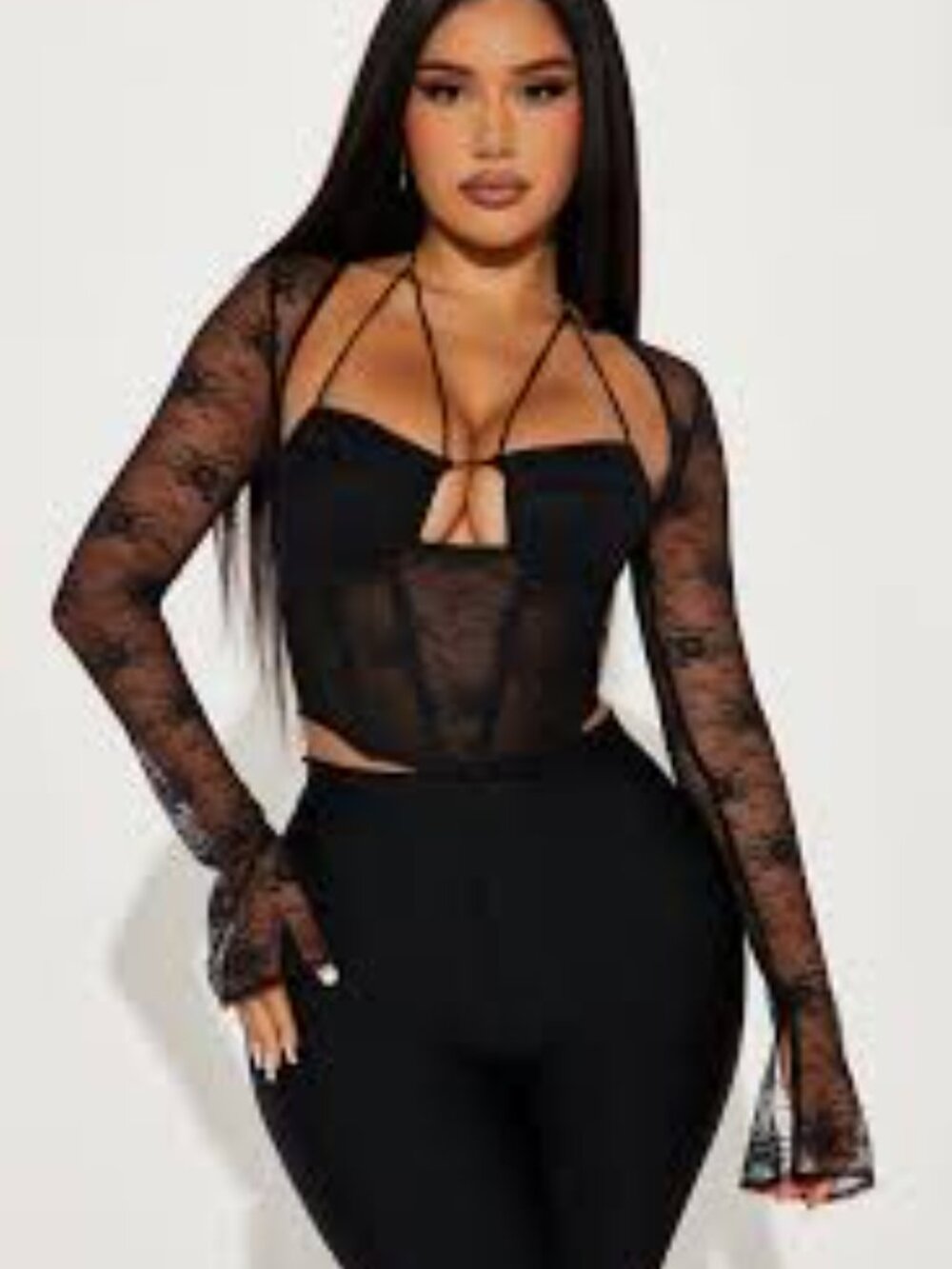 Fashion Nova Layla Lace Corset Black Top Sheer Feminine Size 2X
